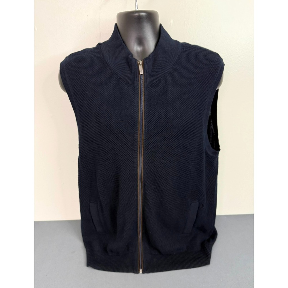 Southern Vines Men's Size XL Full Zip Mock Neck Cotton Sweater Vest Navy Preppy